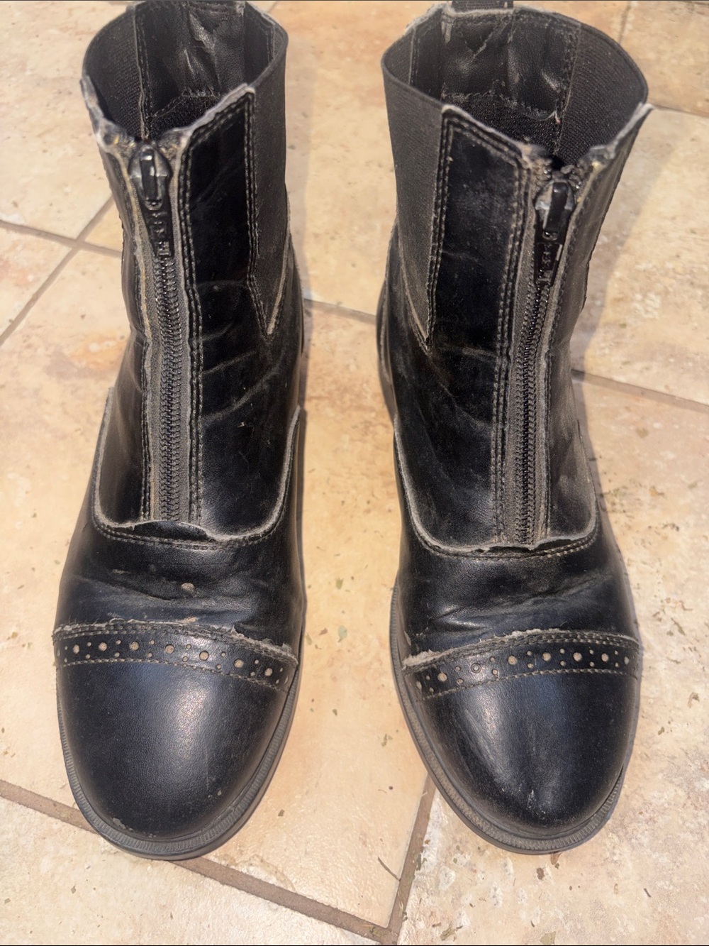 Girls Black Riding Sport  Zip Front Leather Paddock Boots sz4